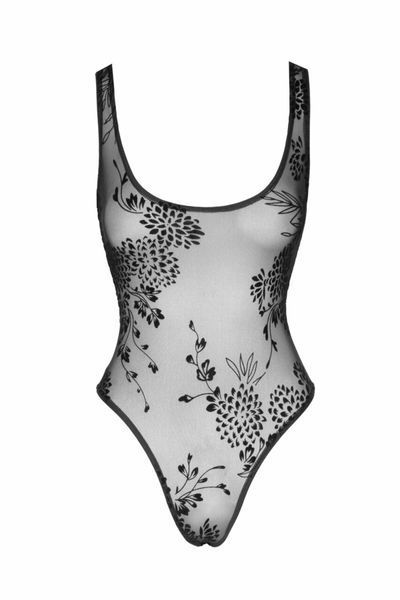 Боді Noir Handmade F242 Tulle body with patterned flock embroidery, M SX0152 фото