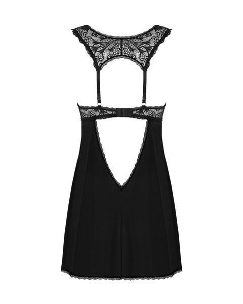 Сорочка бебі-дол з мереживом на грудях Obsessive Donna Dream babydoll XS/S Black, стрінги SO8630 фото