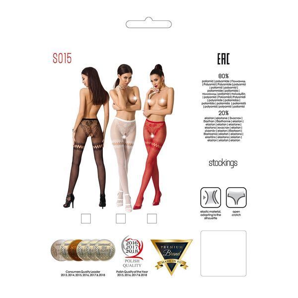 Сітчасті колготки з відкритим доступом Passion S015 One Size, Red, імітація панчіх і трусиків PSS015R фото