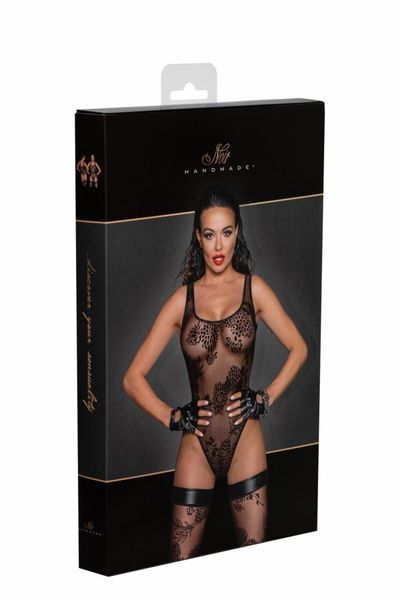 Боді Noir Handmade F242 Tulle body with patterned flock embroidery, L SX0153 фото
