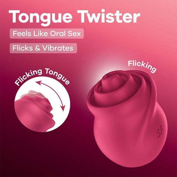 Вакуумный стимулятор Satisfyer Tongue Twister, с подвижным язычком и вибрацией, красный, 9 см 73-4080581 фото