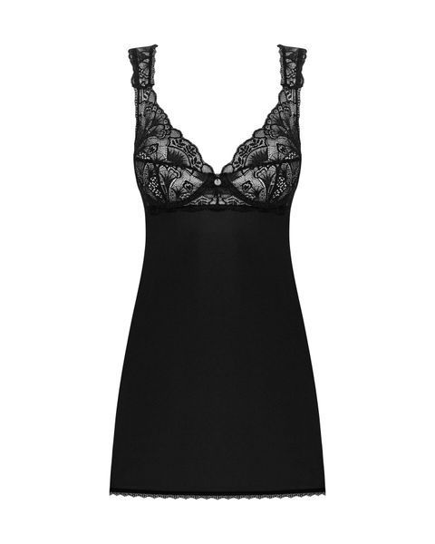 Сорочка бебі-дол з мереживом на грудях Obsessive Donna Dream babydoll XL/2XL Black, стрінги SO8632 фото