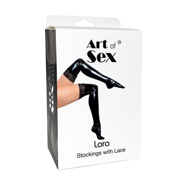 Сексуальні вінілові панчохи Art of Sex - Lora з мереживом, розмір M, з ефектом мокрого оксамиту SX4318 фото