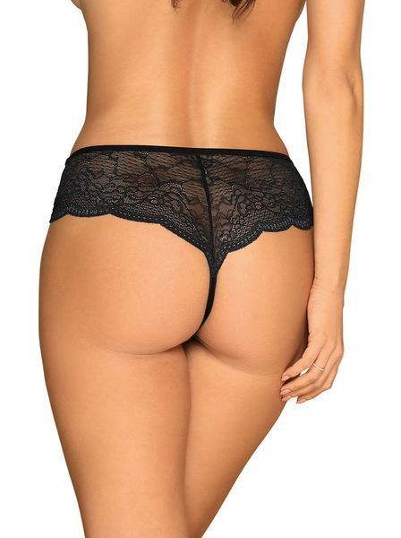 Стринги открытые Obsessive Pearlove, с жемчужинками, черные, XS/S 49-8615 фото