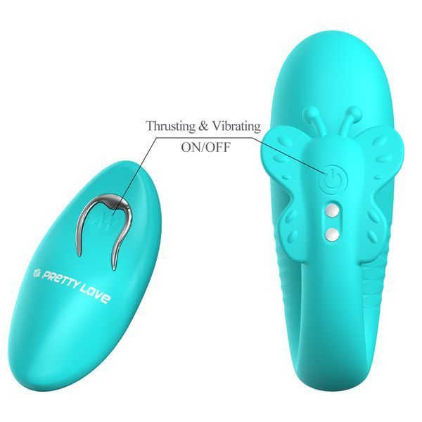 Вібростимулятор PRETTY LOVE Remi, з поштовхами, hands-free, з пультом керування, силіконовий, блакитний BI-300093W фото