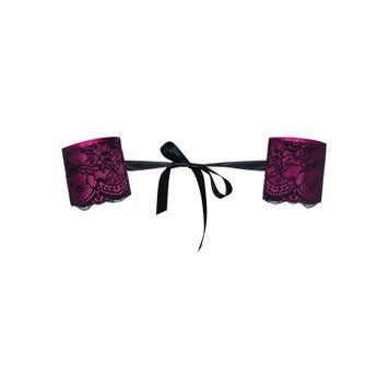 (SALE) Атласні наручники-манжети на стрічках Obsessive Roseberry cuffs, pink, прикрашені мереживом SO7727 фото