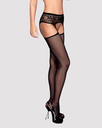 Сітчасті панчохи-стокінги з мереживним поясом Obsessive Garter stockings S307 XL/XXL, чорні SO7271 фото