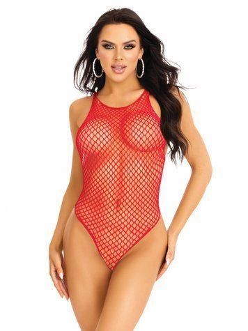 Боді-сітка Leg Avenue Net snap crotch tank bodysuit Red, One Size SX1708 фото