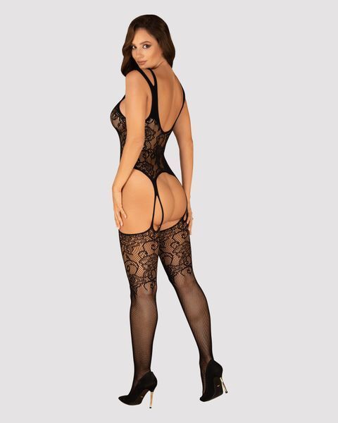 Бодістокінг Obsessive Bodystocking F237 S/M/L, рослинне плетіння, імітація панчіх SO7233 фото