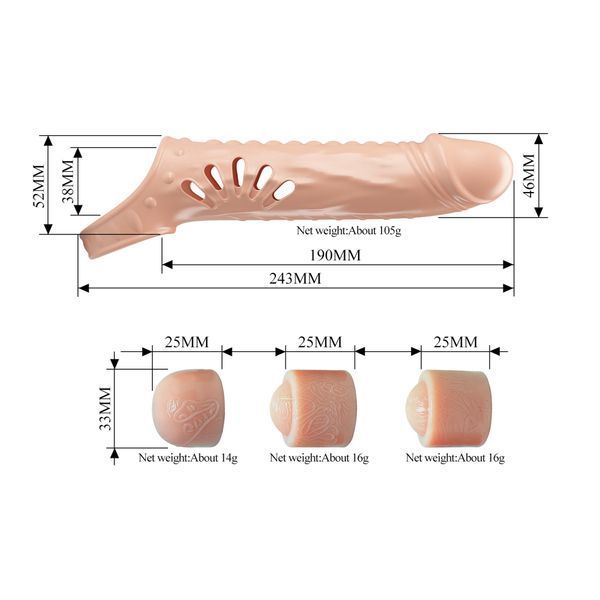 Насадка на пеніс PRETTY LOVE PENIS SLEEVE, TPE,3 removeable 1 inch extenders BI-026270H фото