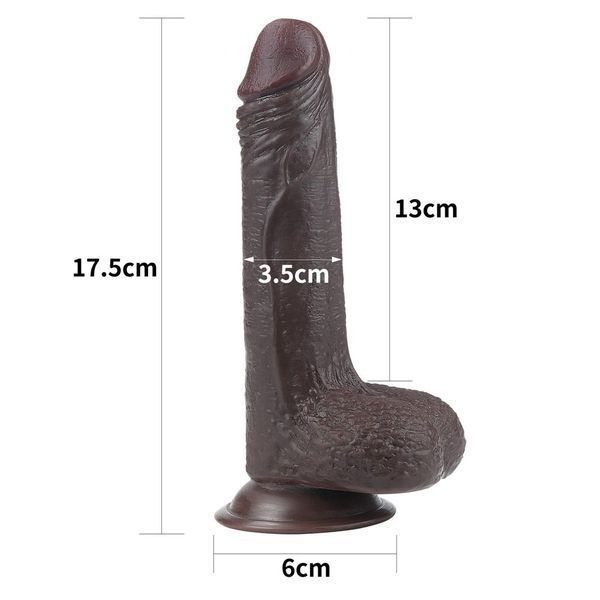 Фалоімітатор LOVETOYS Sliding Skin Dual Layer Dong, з мошонкою та закритою голівкою, коричневий, 7" / 18 см 66-LV317011 фото