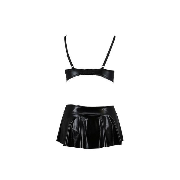 Комплект білизни під латекс Passion DEBY SET L/XL, black, ліф, міні-спідничка, стрінги PS25701 фото