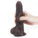 Фалоімітатор LOVETOYS Sliding Skin Dual Layer Dong, з мошонкою та закритою голівкою, коричневий, 7" / 18 см 66-LV317011 фото 6