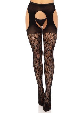 Панчохи Leg Avenue Eyelet lace suspender hose Black One Size SX1063 фото