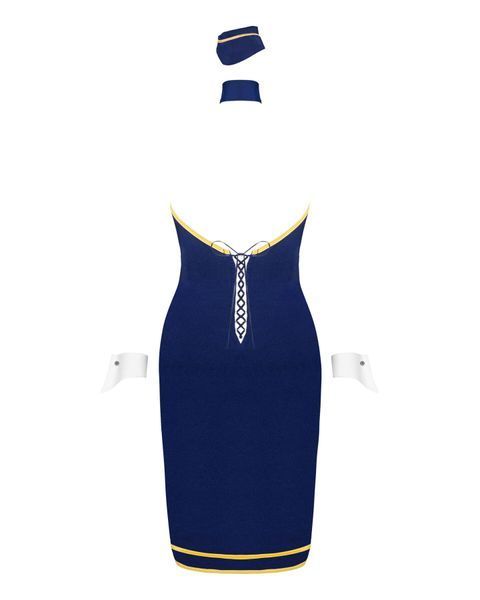 Еротичний костюм стюардеси Obsessive Stewardess uniform XS/S, blue, сукня, пілотка, шарф, манжети SO7729 фото