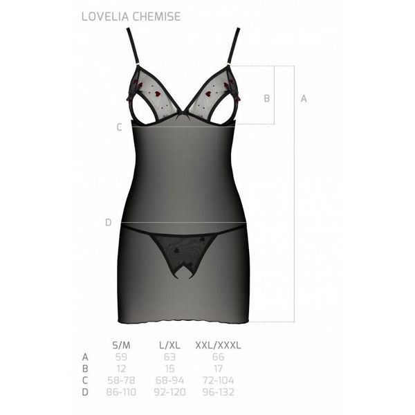 Сорочка з вирізами на грудях, стрінги Passion LOVELIA CHEMISE L/XL, black SO4759 фото