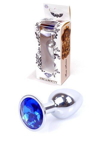Анальная пробка BOSS SERIES HeavyFun Jewellery Silver Plug, темно-синяя 64-00010 фото