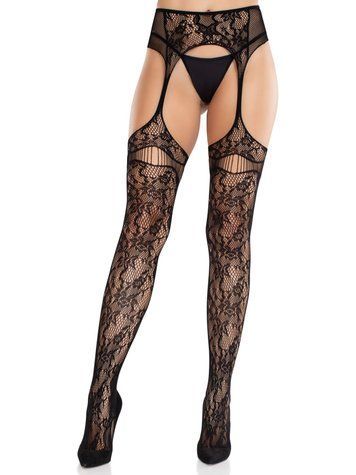 Колготки Leg Avenue Net Stockings with Attached Garter Belt One Size Black SX2752 фото