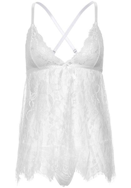 Сорочка бебі-дол Leg Avenue Floral lace babydoll & string White L, стрінги SO9174 фото