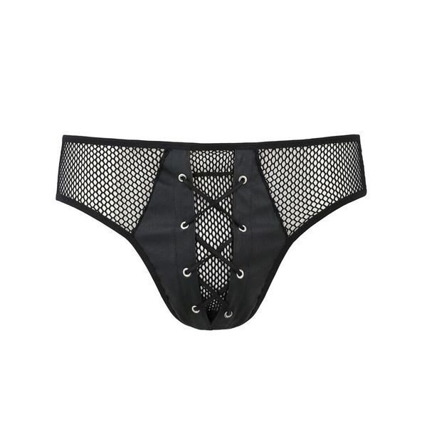 Чоловічі труси зі шнурівкою Passion 035 SLIP RICHARD L/XL Black, екошкіра, сітка SO7576 фото