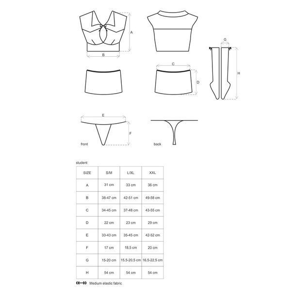 Еротичний костюм студентки Obsessive Student 4 pcs costume S/M, топ, спідниця, стринги, гольфи SO7731 фото