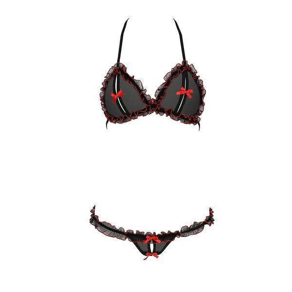 Комплект білизни Passion GIANA BIKINI L/XL, black, напівпрозорі ліф і трусики з бантиками EL15101 фото