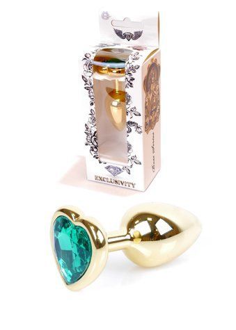 Анальная пробка BOSS SERIES HeavyFun Jewellery Gold Heart, бирюзовое сердце, 27 мм 64-00042 фото