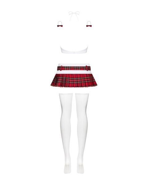 Еротичний костюм школярки з мініспідницею Obsessive Schooly 5pcs costume S/M, біло-червоний, топ, сп SO7304 фото