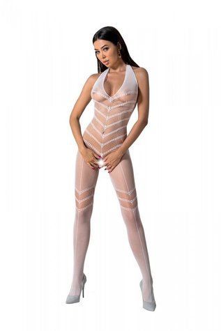Бодістокінг з плетінням на животику Passion BS100 One Size, white, декоративний шов, з доступом SO8943 фото