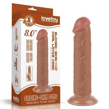 Фалоімітатор LOVETOYS Sliding Skin Dual Layer Dong, коричневий, 8" / 20 см 66-LV317306 фото