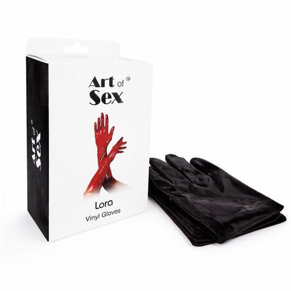 Вінілові рукавички Art of Sex - Lora, розмір M, колір чорний з ефектом мокрого оксамиту SX4398 фото