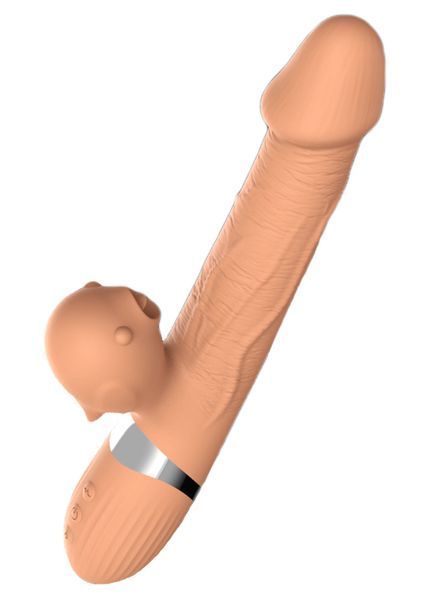 Вібратор з поштовхами BOSS SERIES Basia Thrusting Vibrator 2 in 1 Tongue, з язичком для стимуляції 26-00140 фото