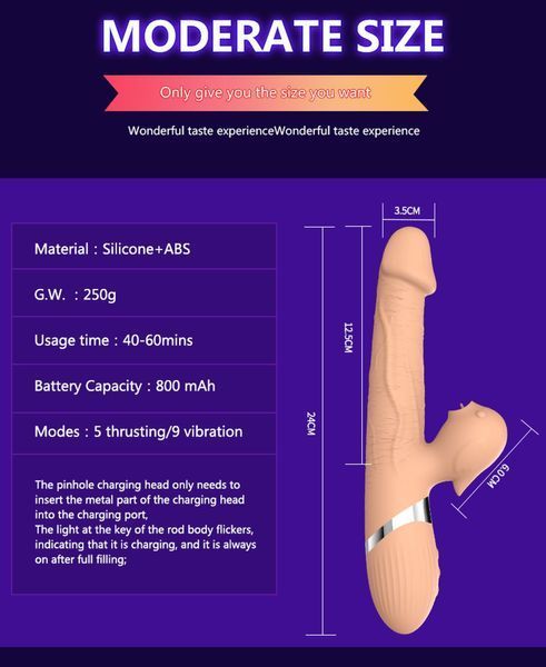 Вібратор з поштовхами BOSS SERIES Basia Thrusting Vibrator 2 in 1 Tongue, з язичком для стимуляції 26-00140 фото