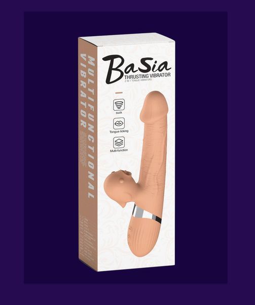 Вібратор з поштовхами BOSS SERIES Basia Thrusting Vibrator 2 in 1 Tongue, з язичком для стимуляції 26-00140 фото