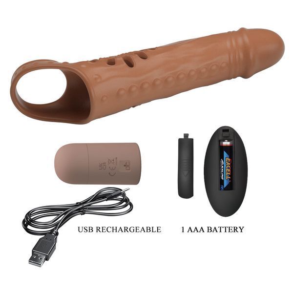 Насадка на пеніс з пультом керування PRETTY LOVE PENIS SLEEVE, TPE,3 removeable 1 inch extenders BI-026270W фото