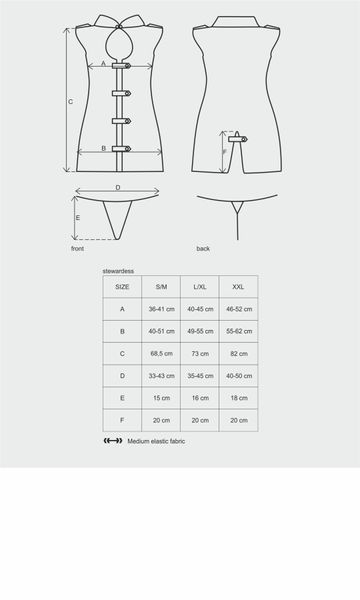 Еротичний костюм стюардеси Obsessive Stewardess 3 pcs costume grey L/XL, сірий, сукня, стрінги, піло SO7309 фото