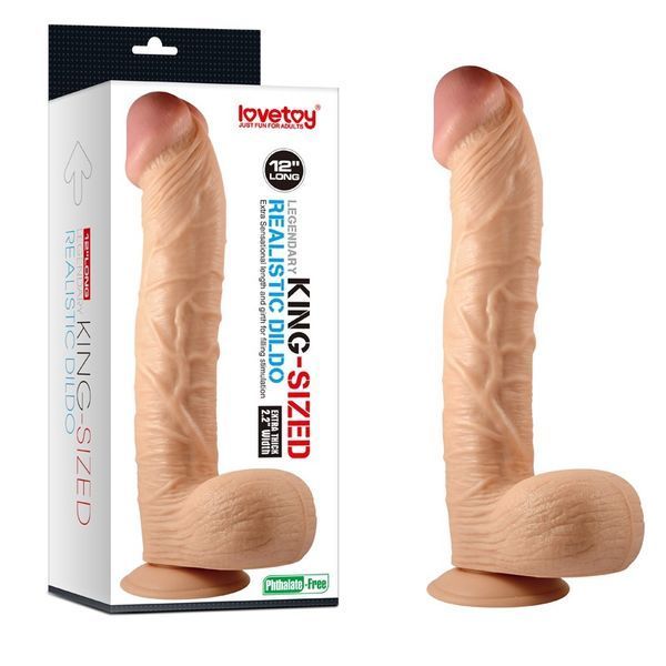 Фалоімітатор з мошонкою LOVETOYS Legendary King-Sized Realistic Dildo, з присоскою, тілесний, 12" / 30,5 см 66-LV2209 фото