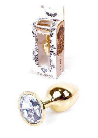 Анальна пробка BOSS SERIES HeavyFun Jawellery Gold Plug, прозора, 27 мм 64-00021 фото