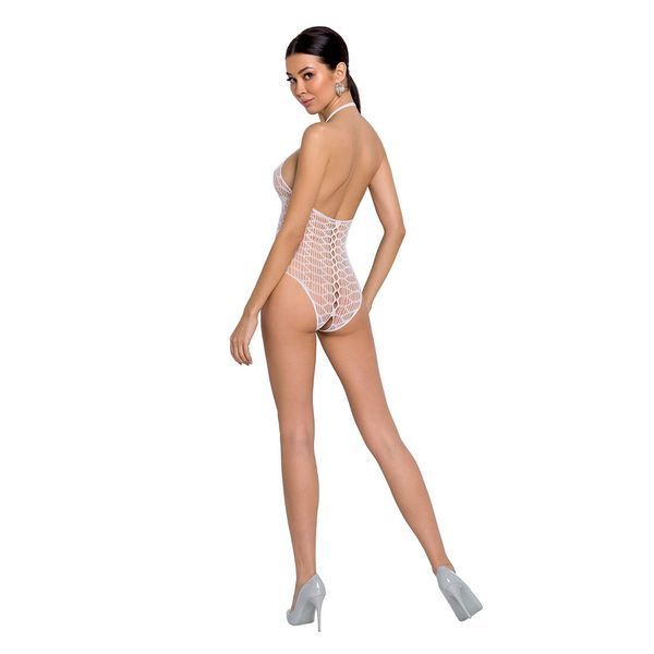 Бодістокінг у велику сітку Passion BS087 white, відкрита спина, халтер, з доступом SO6381 фото
