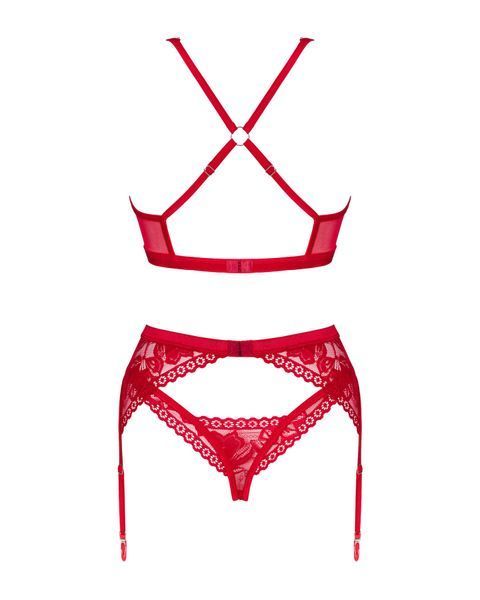 Комплект білизни Obsessive Lacelove cupless 3-pcs set M/L Red, бюстгальтер, стрінги, пояс для панчіх SO8656 фото