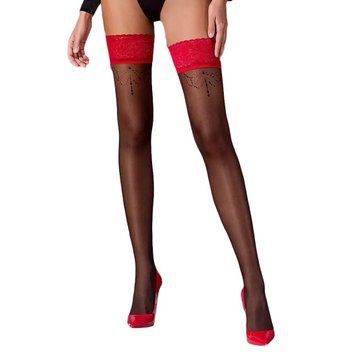 Панчохи Passion ST120 3/4 black-red, на ажурній силіконовій резинці, вишуканий декор та люрекс SO5789 фото