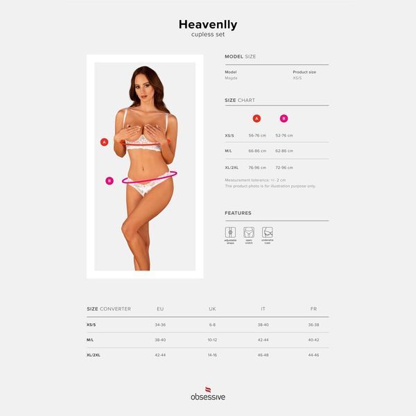 Еротичний комплект Obsessive Heavenlly 2-pcs cupless set XS/S, відкриті груди, з доступом SO8175 фото