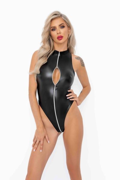 Боді з мокрим ефектом Noir Handmade F294 Powerwetlook bodysuit with front zipper, M SX0196 фото