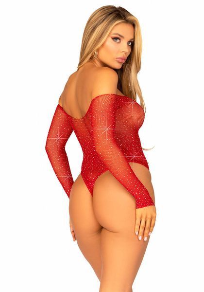 Сітчасте боді зі стразами Leg Avenue Crystalized fishnet bodysuit Red One Size SO9138 фото
