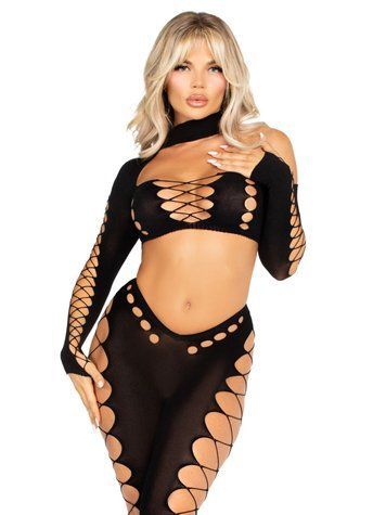 Комплект Leg Avenue Seamless Cut-Out Crop Top and Legging One Size Black SX2772 фото